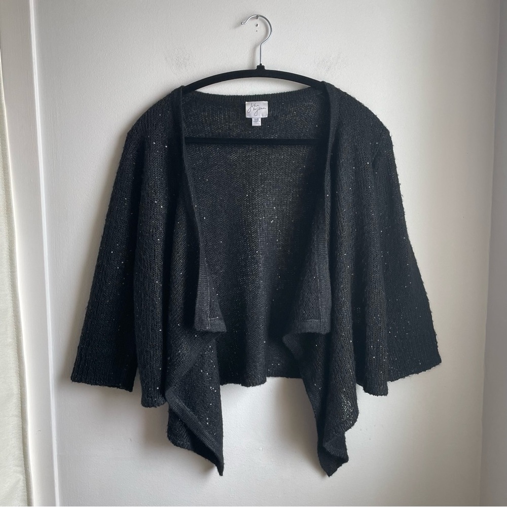 Cardigan/Wrap Black Shimmer-50% Mohair-Party Shawl-size S